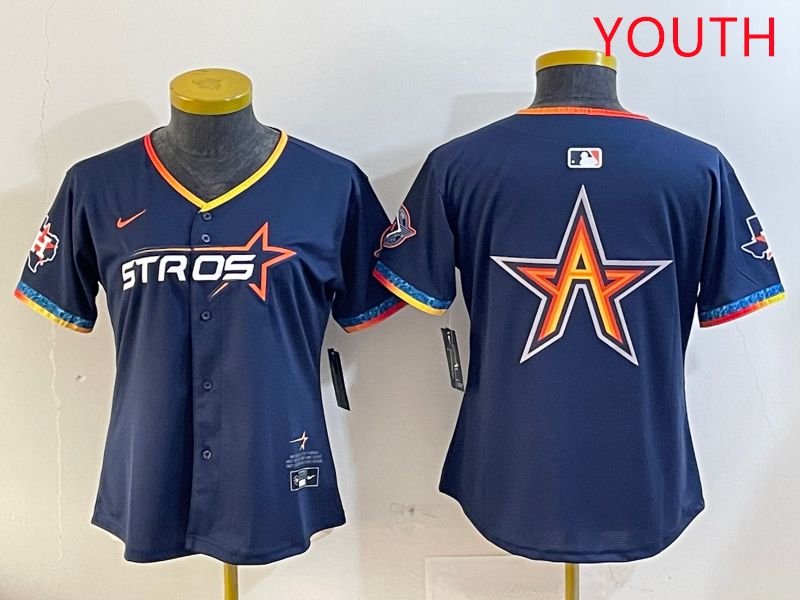 Youth Houston Astros Blank Drak Blue Fourth generation Joint Name 2025 Nike MLB Jersey style 4